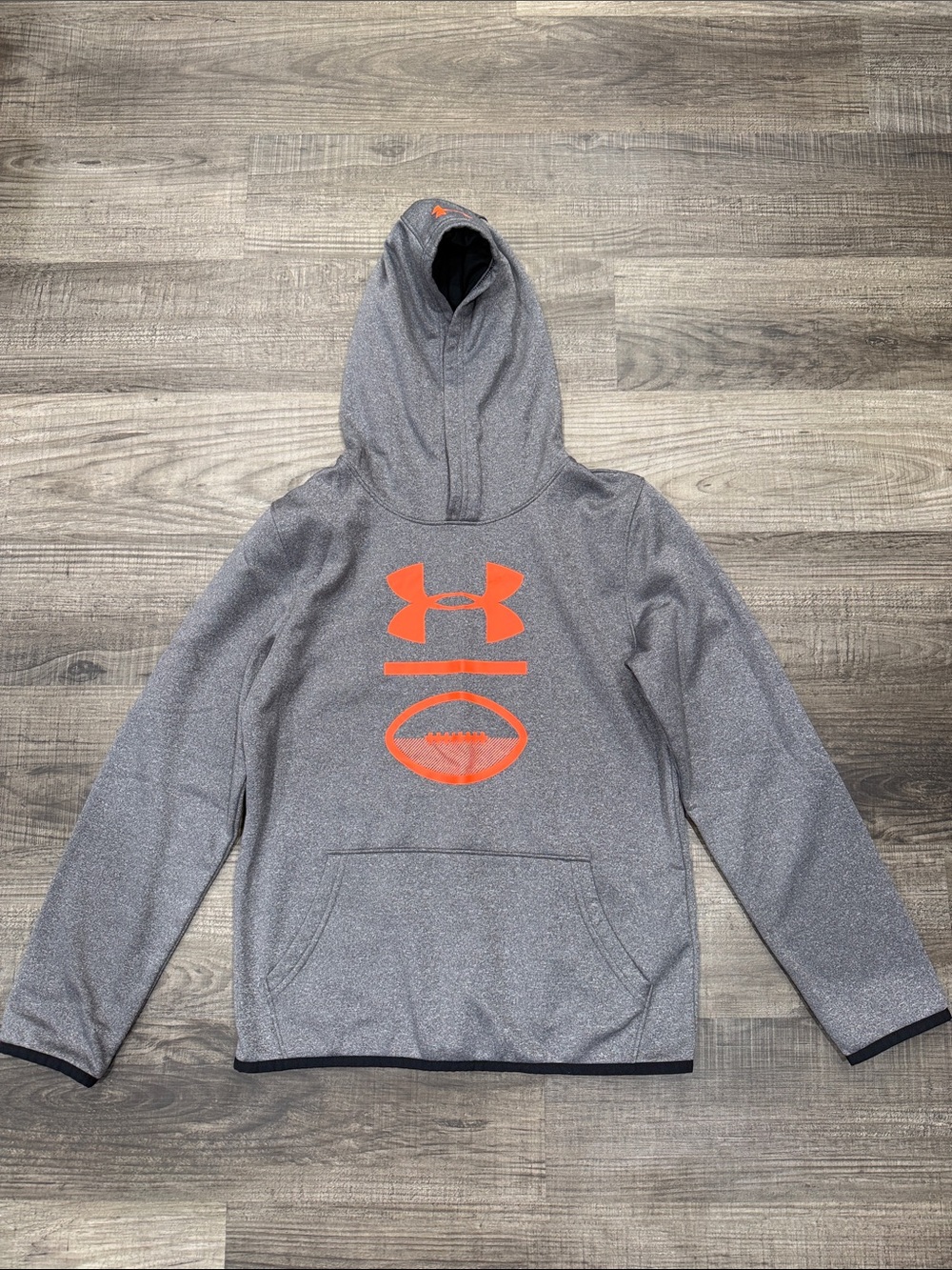 Under Armour Boys' Gray Hooded Pullover with Orange Logo